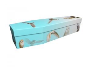 Cardboard coffin - Barn Owls on Sky Blue - 3847