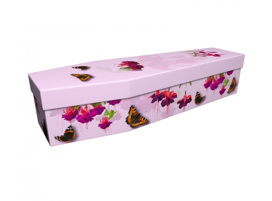 Cardboard coffin - Pink Fuchsias with Butterflies - 3708