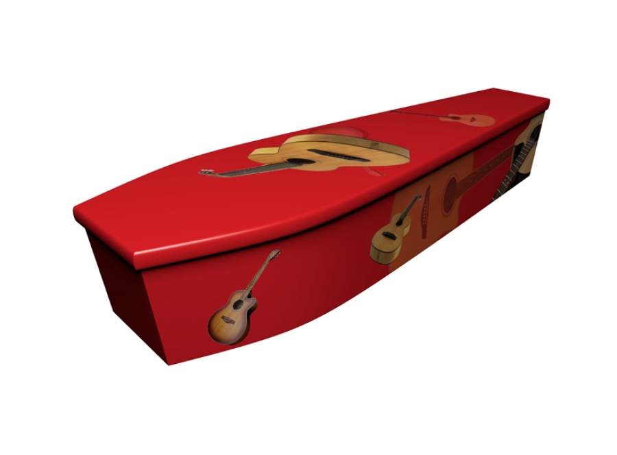 Wooden coffin - Acoustic Guitar on Red - 4154