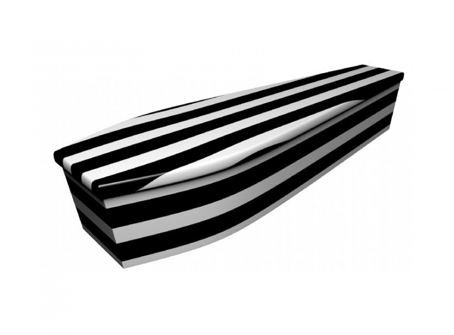 Wooden coffin - Black and white pinstripe - 4072