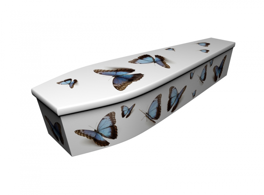 Wooden coffin - Blue Butterflies - 4160