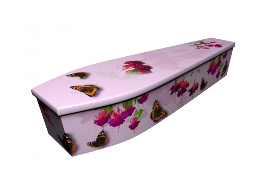 Wooden coffin - Pink Fuchsias with Butterflies - 4216