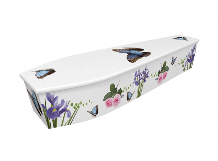Wooden coffin - Rose Iris & Butterflies - 4153