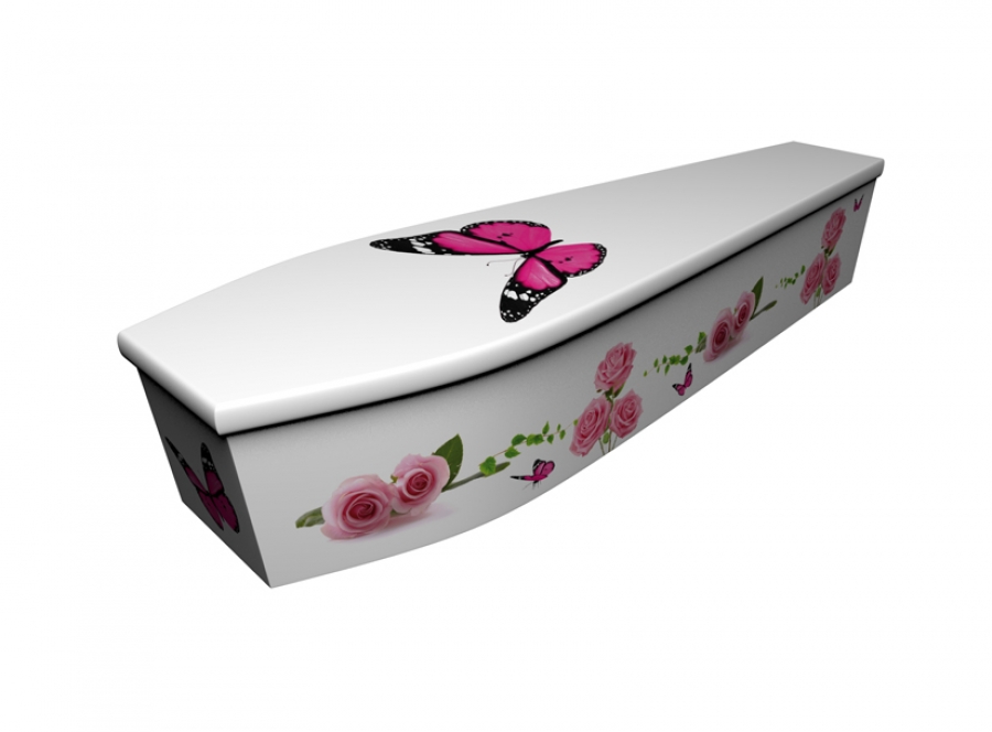 Wooden coffin - Roses with Butterflies - 4230