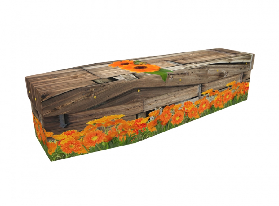 Cardboard coffin - Marigolds on Wood - 3514