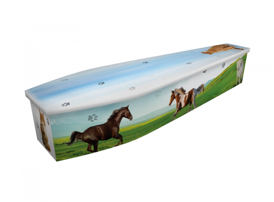 Wooden coffin - Horses & Cats - 4288
