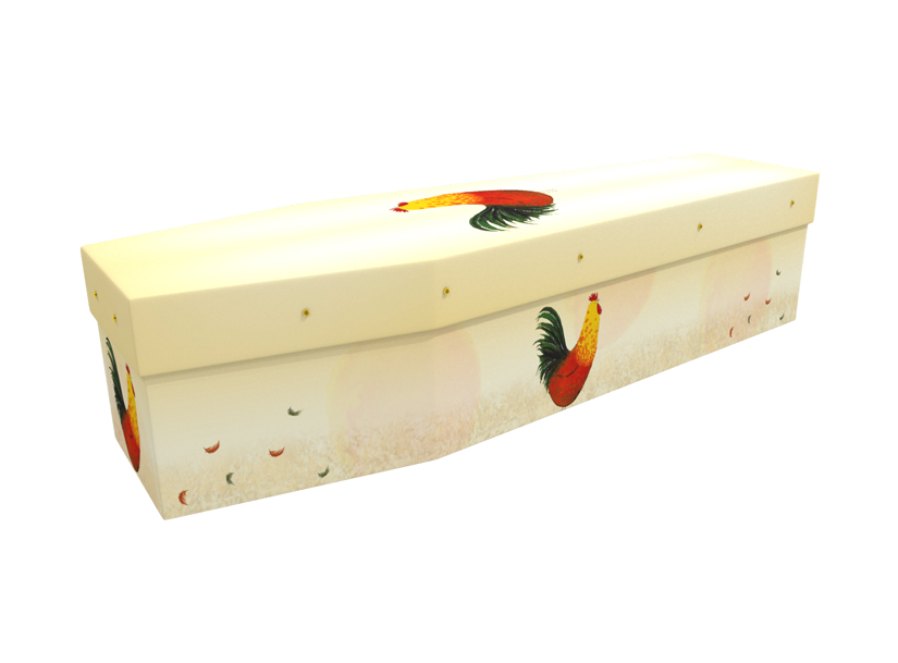 Water-Coloured Cockerel cardboard picture coffin