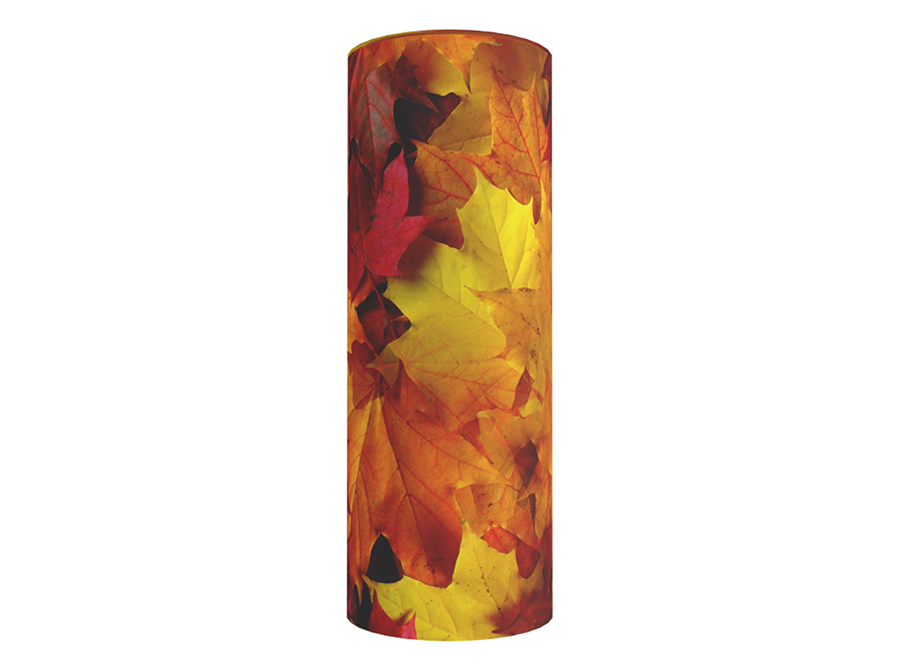 Cardboard scatter tube for ashes with an image of autumn leaves