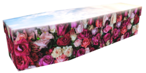 floral cardboard coffin bed of roses