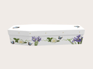 Cardboard Coffin - White Rose Iris Butterflies - 3404